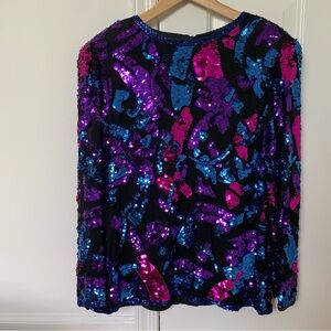 VTG NiteLine Sequin Silk Evening Dressy Top Nite Line Large Medium Small 80s 90s
